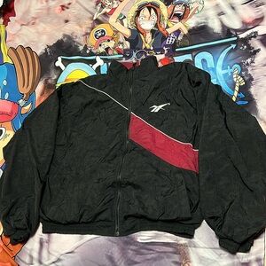 Reebok Vintage Black Red White Nylon Polyester Zip Up Jacket Medium